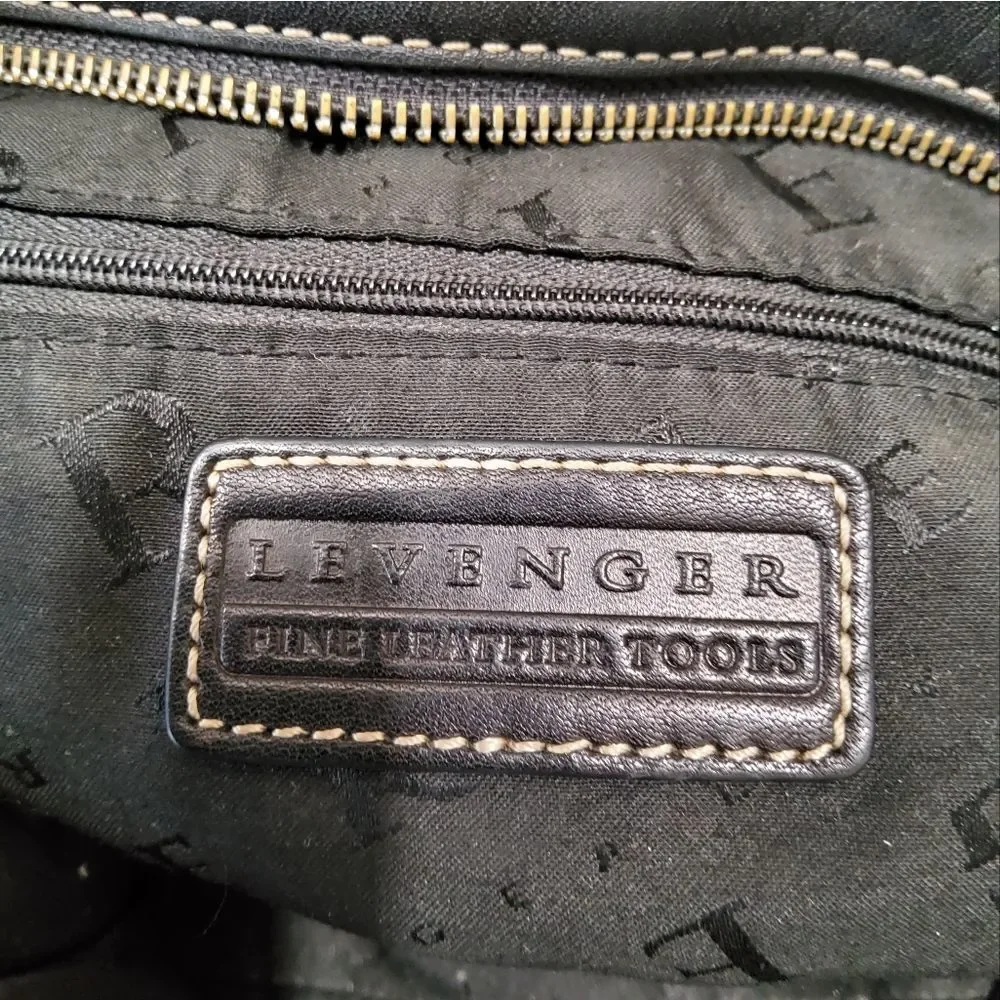 Levenger Black Canvas Leather Large Laptop Crossbody Bag